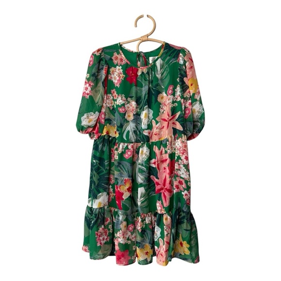 Eliza J Women’s Floral Balloon Sleeve Knee Length Dress InGreen& Pink Floral 10 - Picture 2 of 14